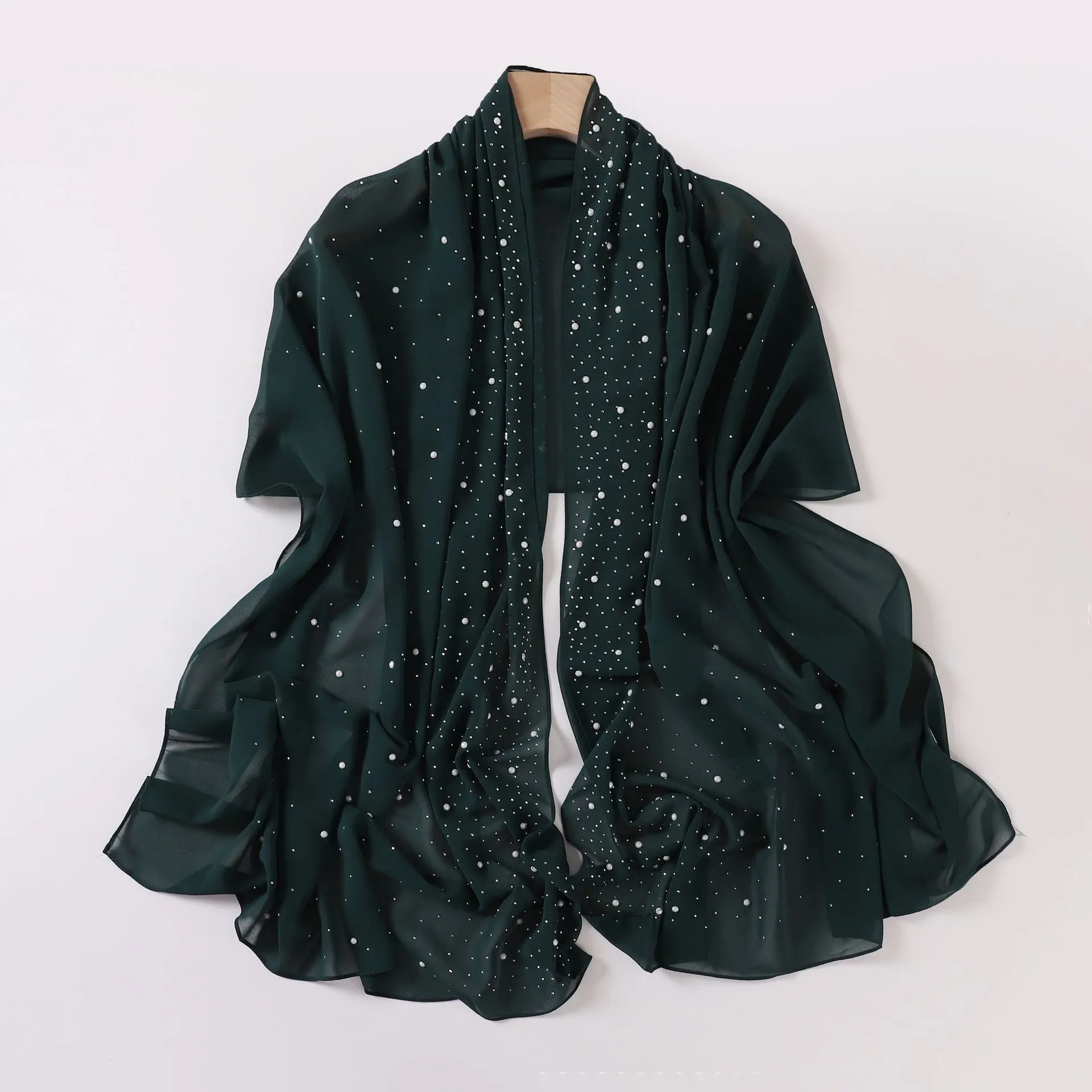20240406  Pearl chiffon ceramic starry diamond long scarf Hui scarf Middle East Malay headscarf