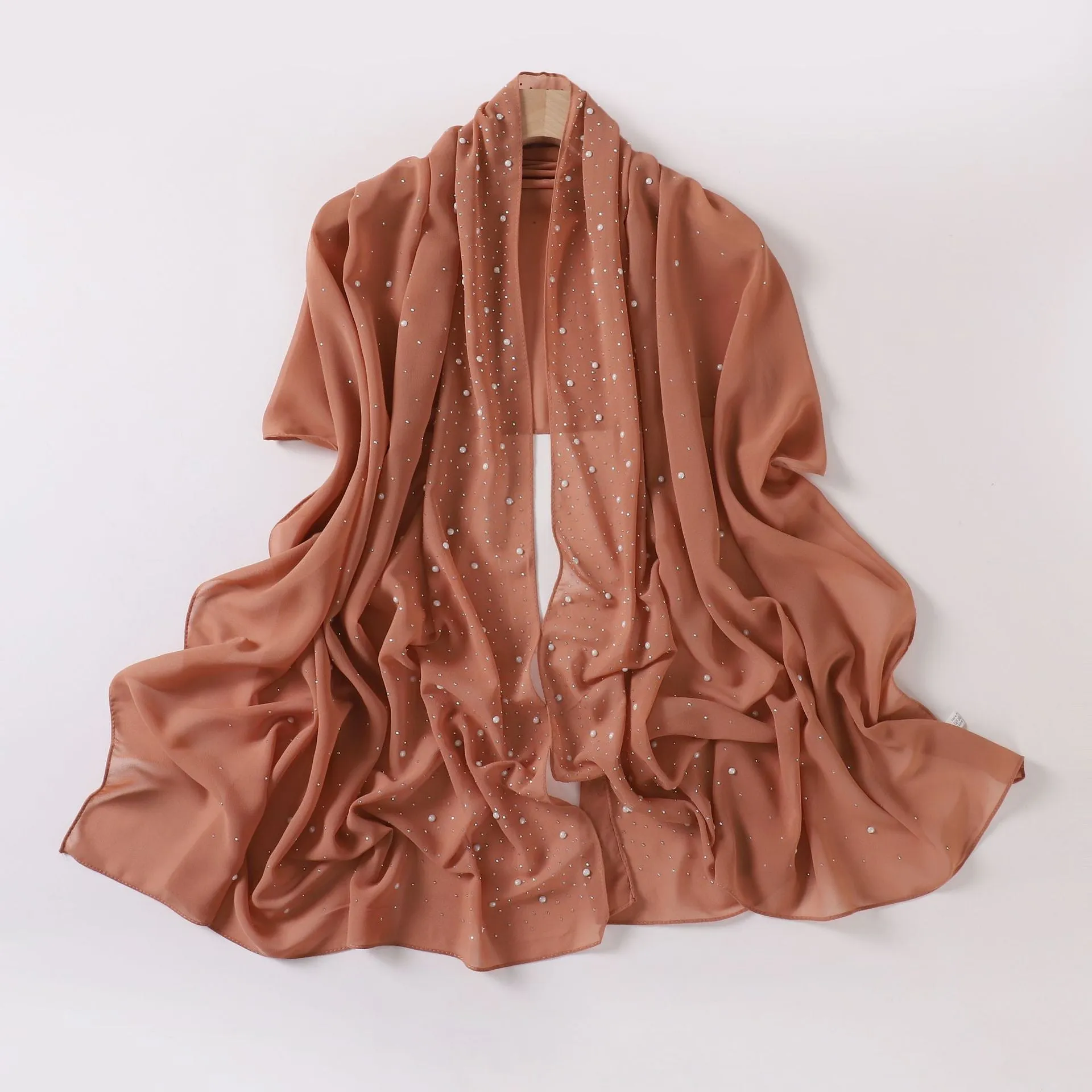 20240406  Pearl chiffon ceramic starry diamond long scarf Hui scarf Middle East Malay headscarf