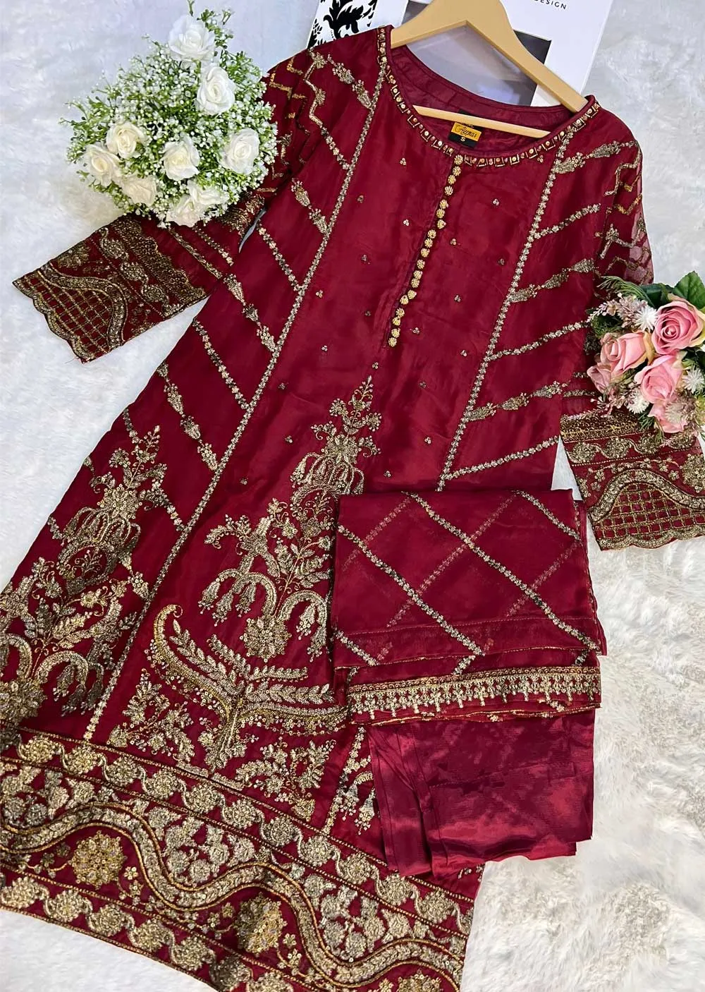 ALMS-55- Red Readymade Chiffon Suit