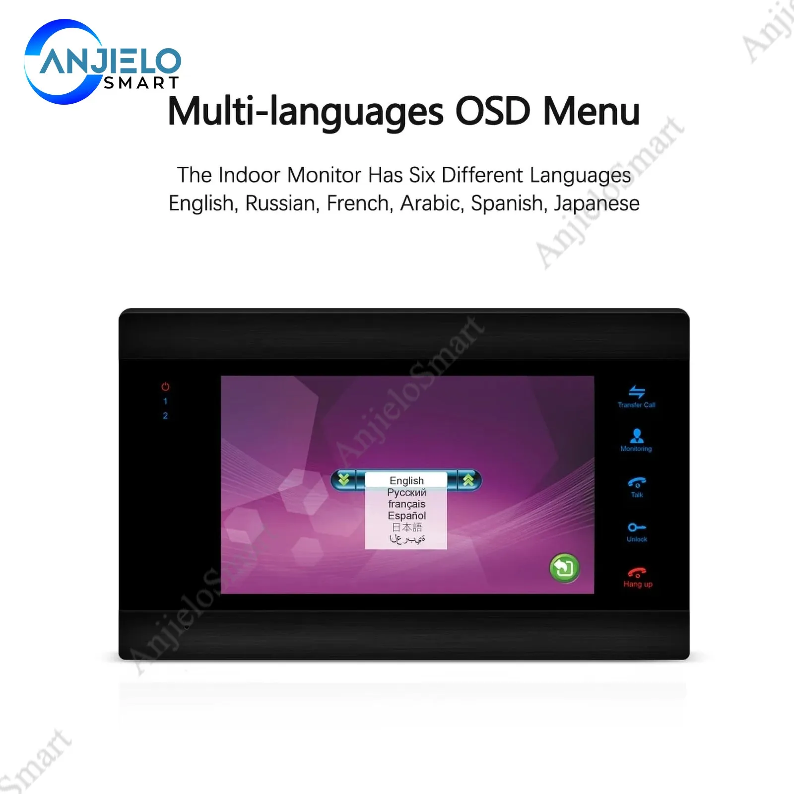 AnjieloSmart inch Indoor Monitor Single Unit Intercom System Mulit-language Wall Mounting Monitor