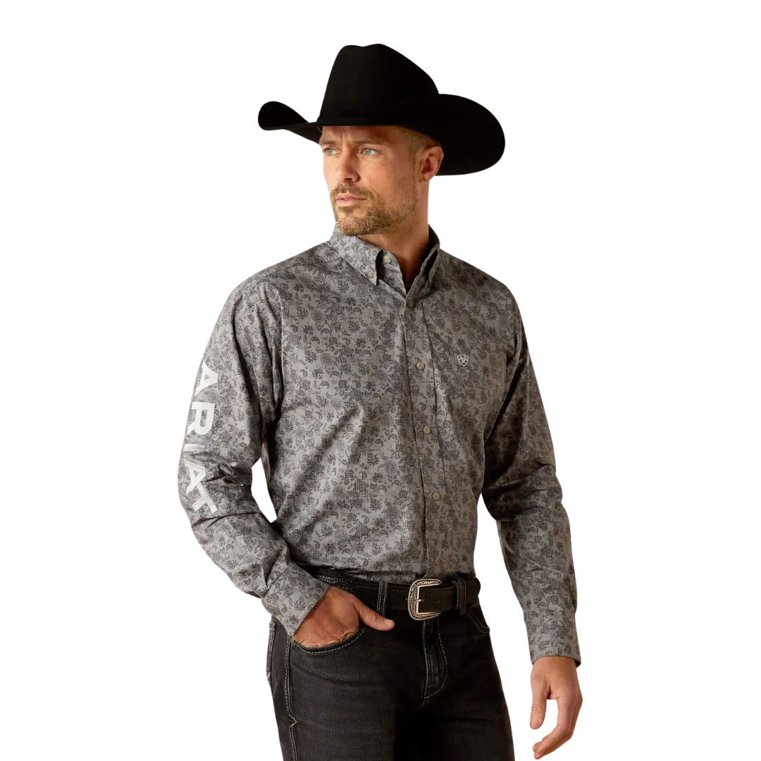 Ariat Men's Team Kendall Classic Fit Grey Light Grey Shirt