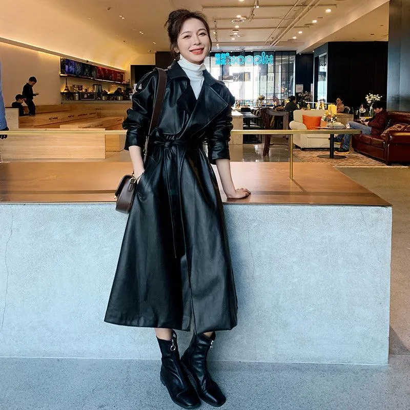 Autumn New Goddess Fan Mid-length Temperament Windbreaker Leather Jacket
