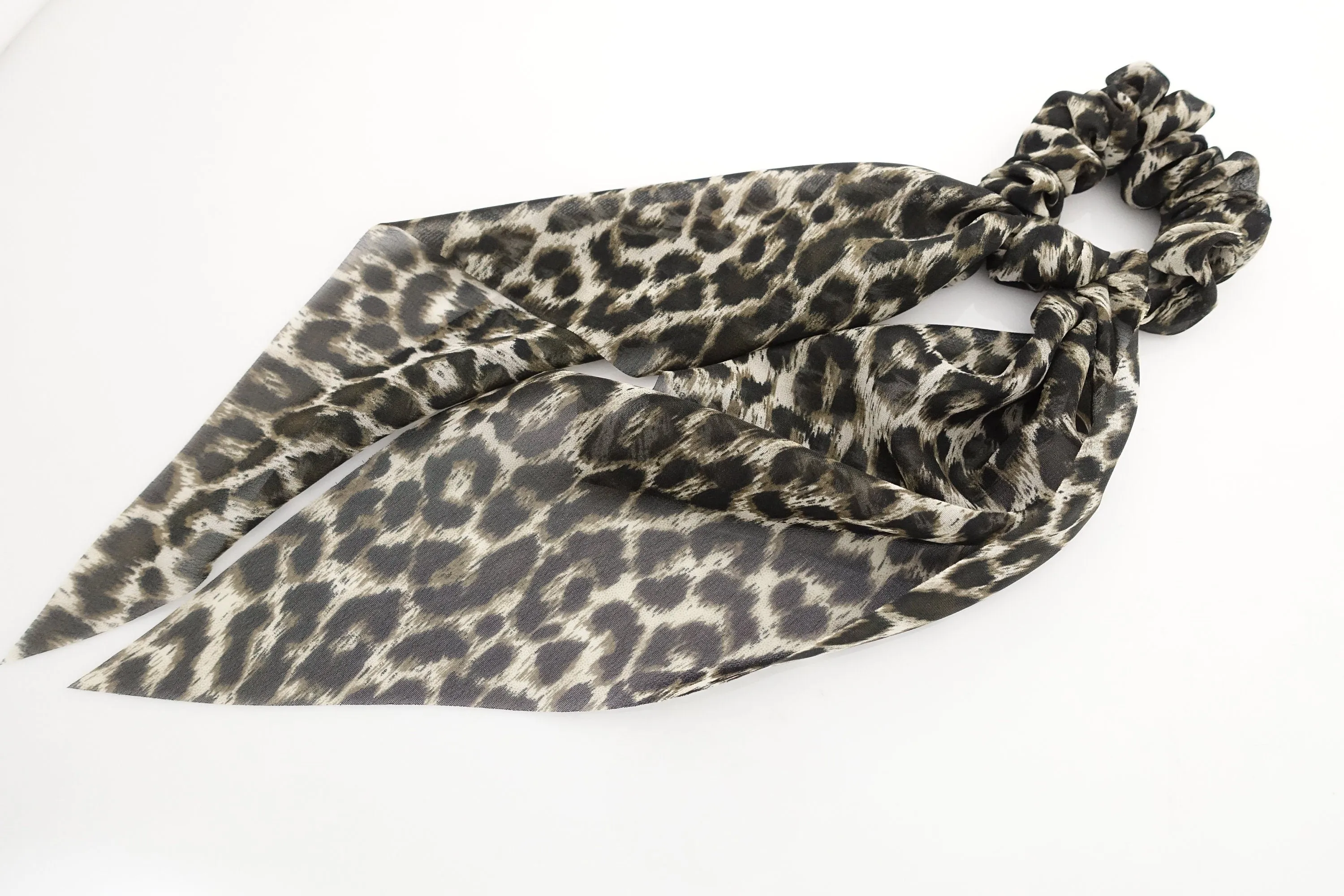 big leopard animal print chiffon hair bow long tail scarf hair tie scrunchie for women hair accessory