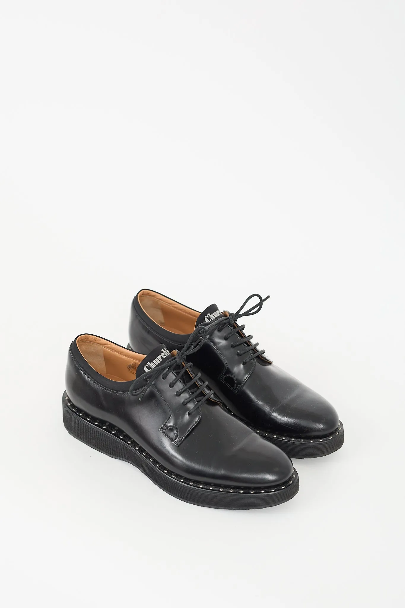 Black Leather Studded Platform Derby
