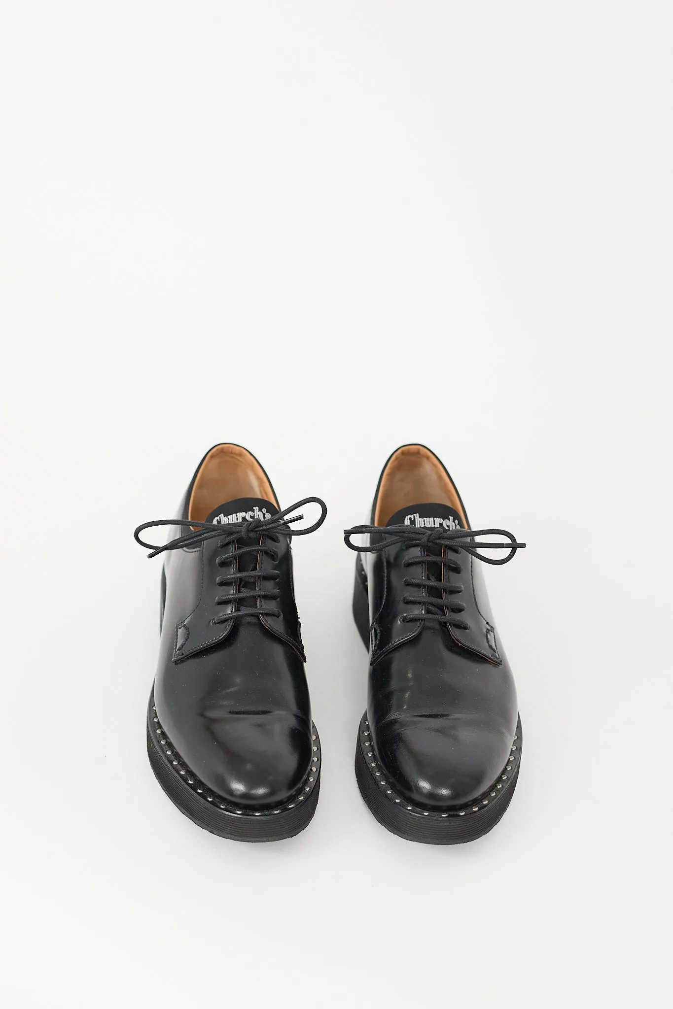 Black Leather Studded Platform Derby