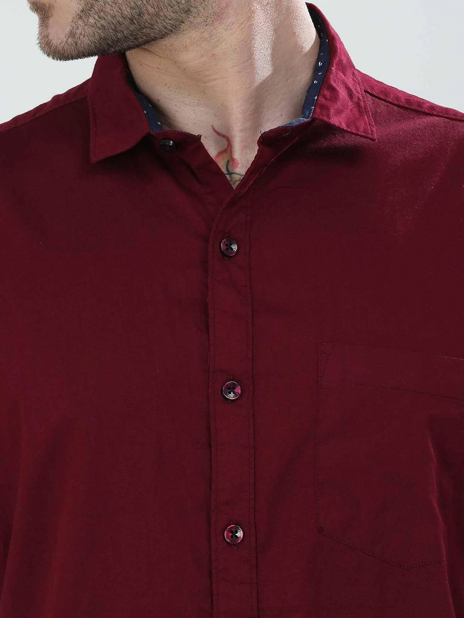 Brick Red Solid Half Sleeve Shirt