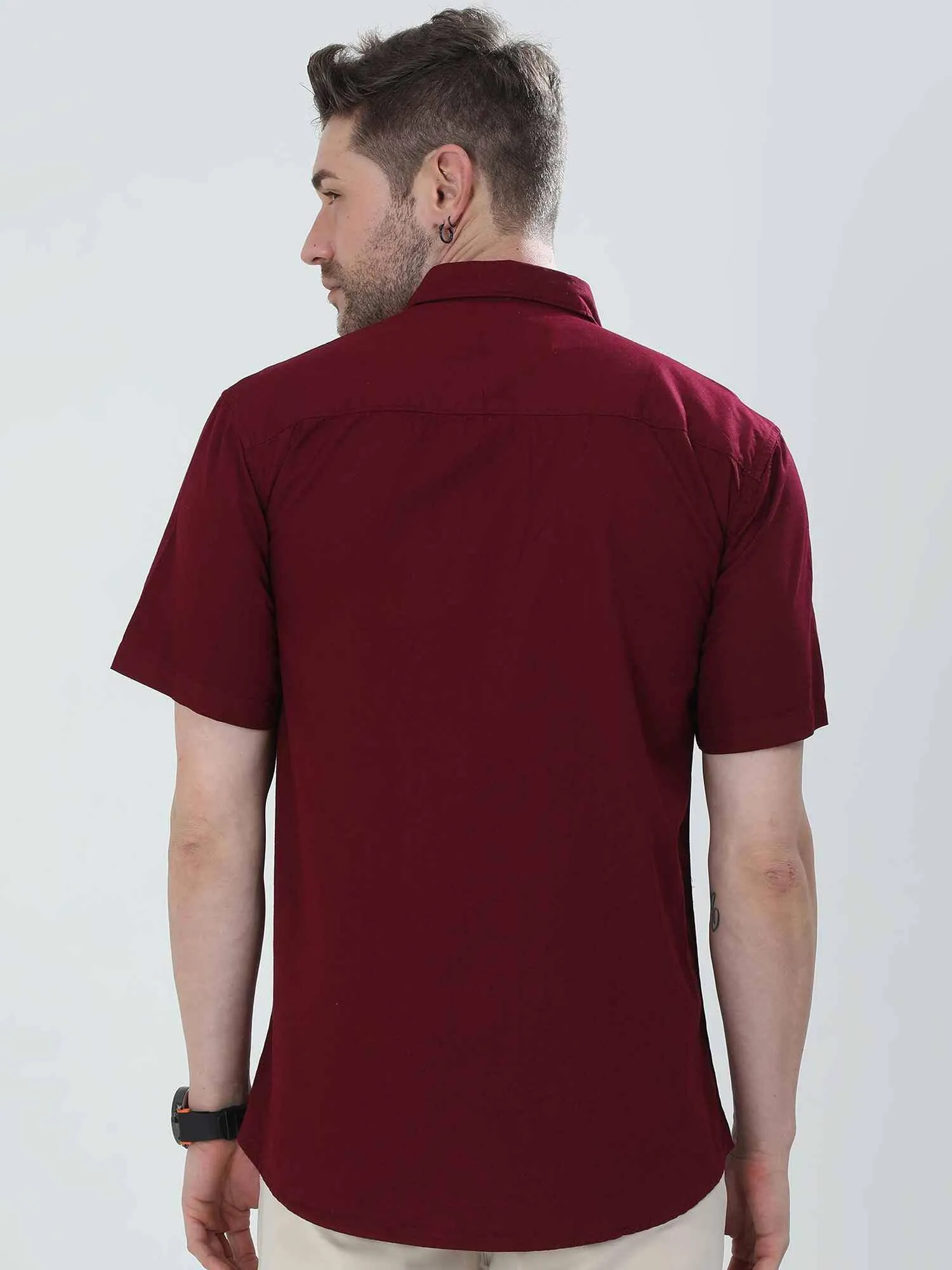 Brick Red Solid Half Sleeve Shirt