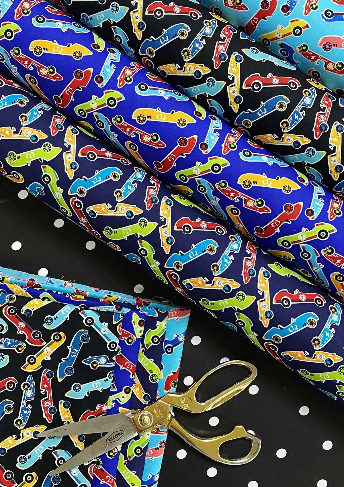Cars Cotton Printed Fabric 45" Wide Sports Racing Cars 100% Craft Poplin Dressing Material D#203 - Royal