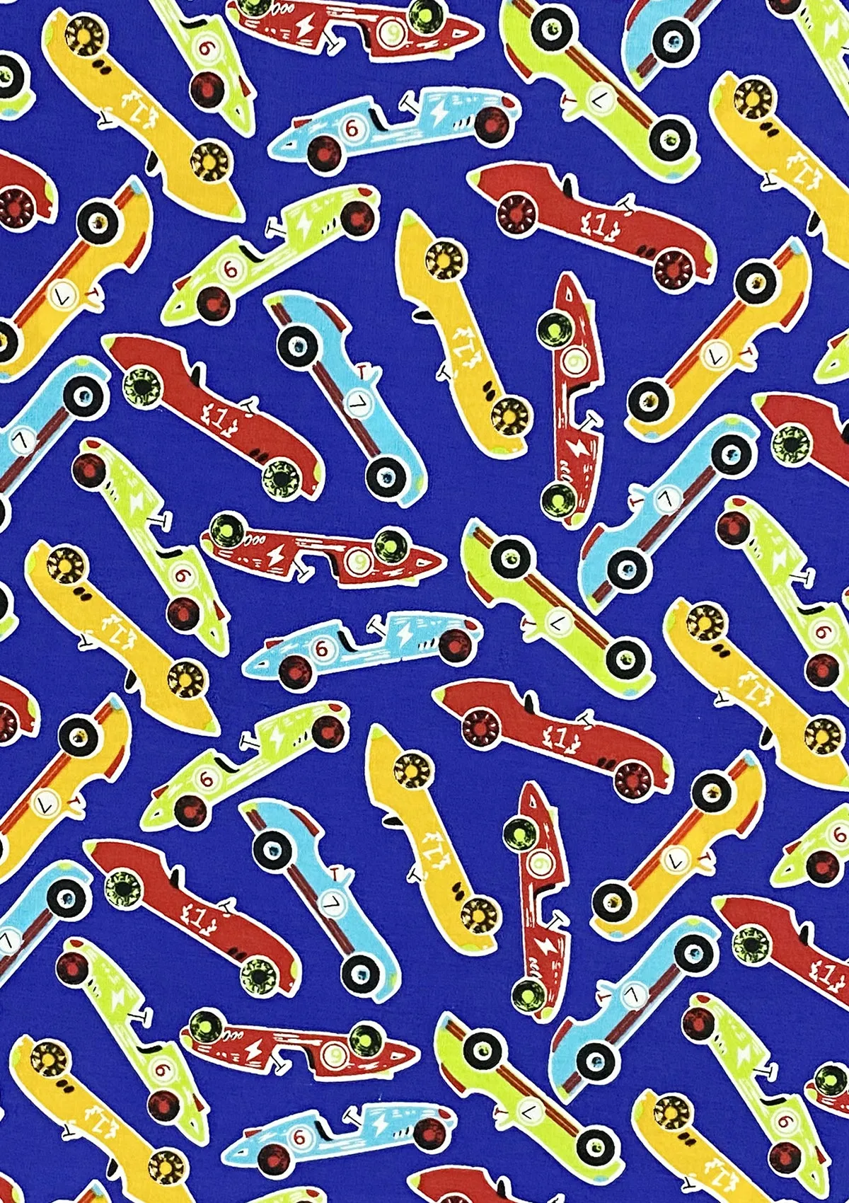 Cars Cotton Printed Fabric 45" Wide Sports Racing Cars 100% Craft Poplin Dressing Material D#203 - Royal