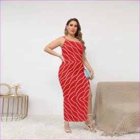 Chained Womens Red Oblique-Shoulder Exposure Dress With Side Split Voluptuous (Plus Size)