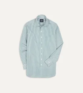 Green and White Bengal Stripe Spread Collar Cotton Poplin Shirt