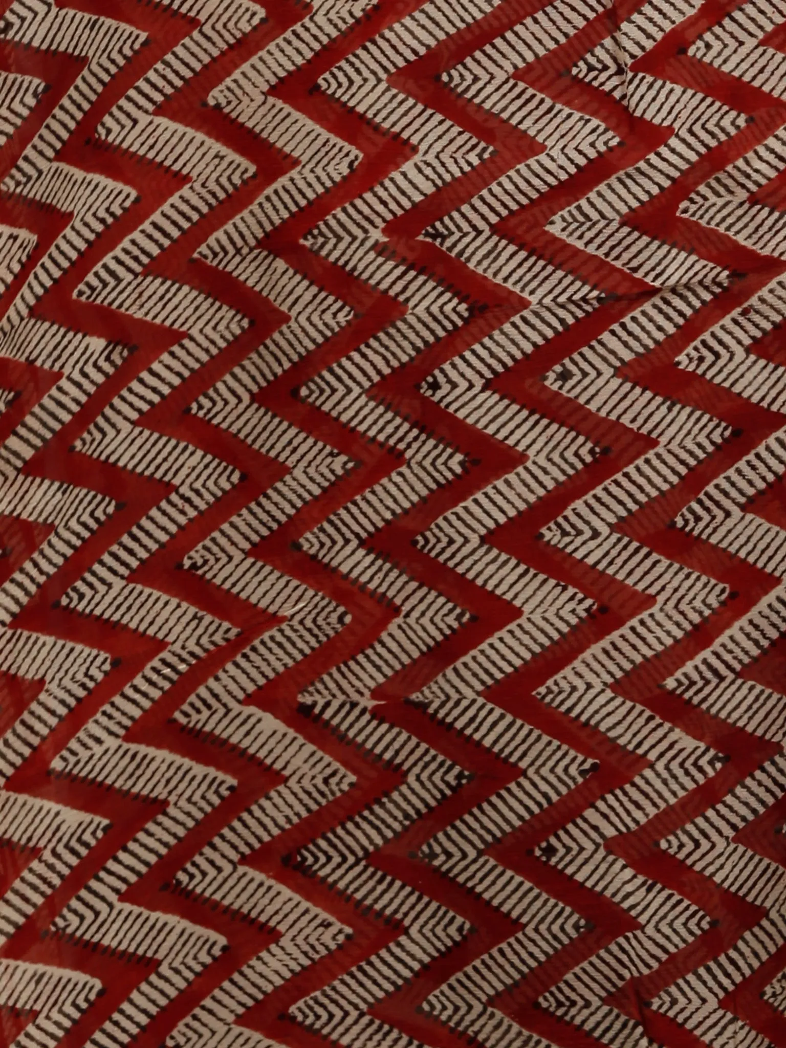 Ivory Black Maroon Hand Block Printed Chiffon Saree with Zari Border - S031703226