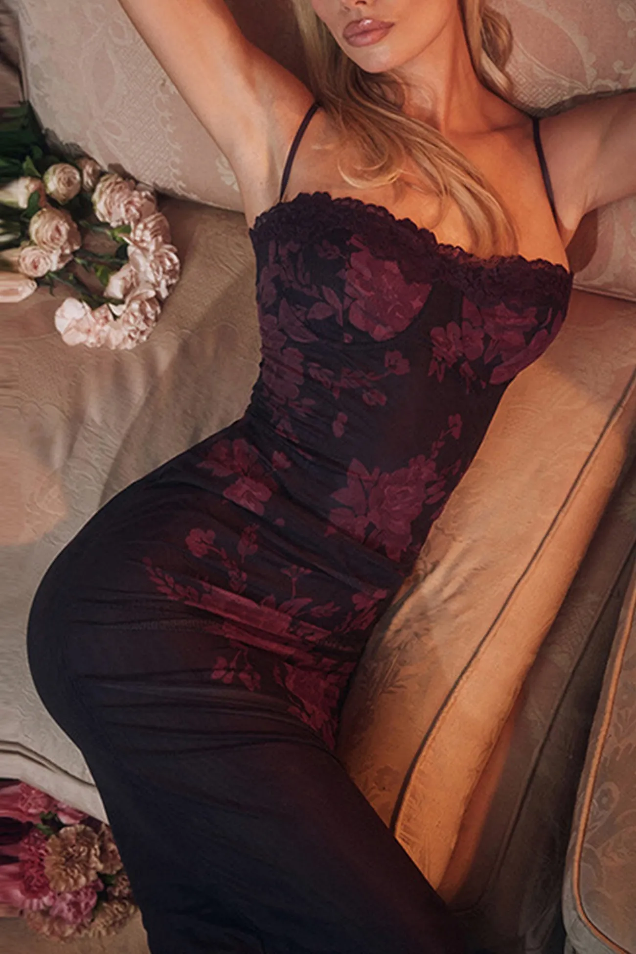 Lace Floral Print Pack Hip Cami Dress