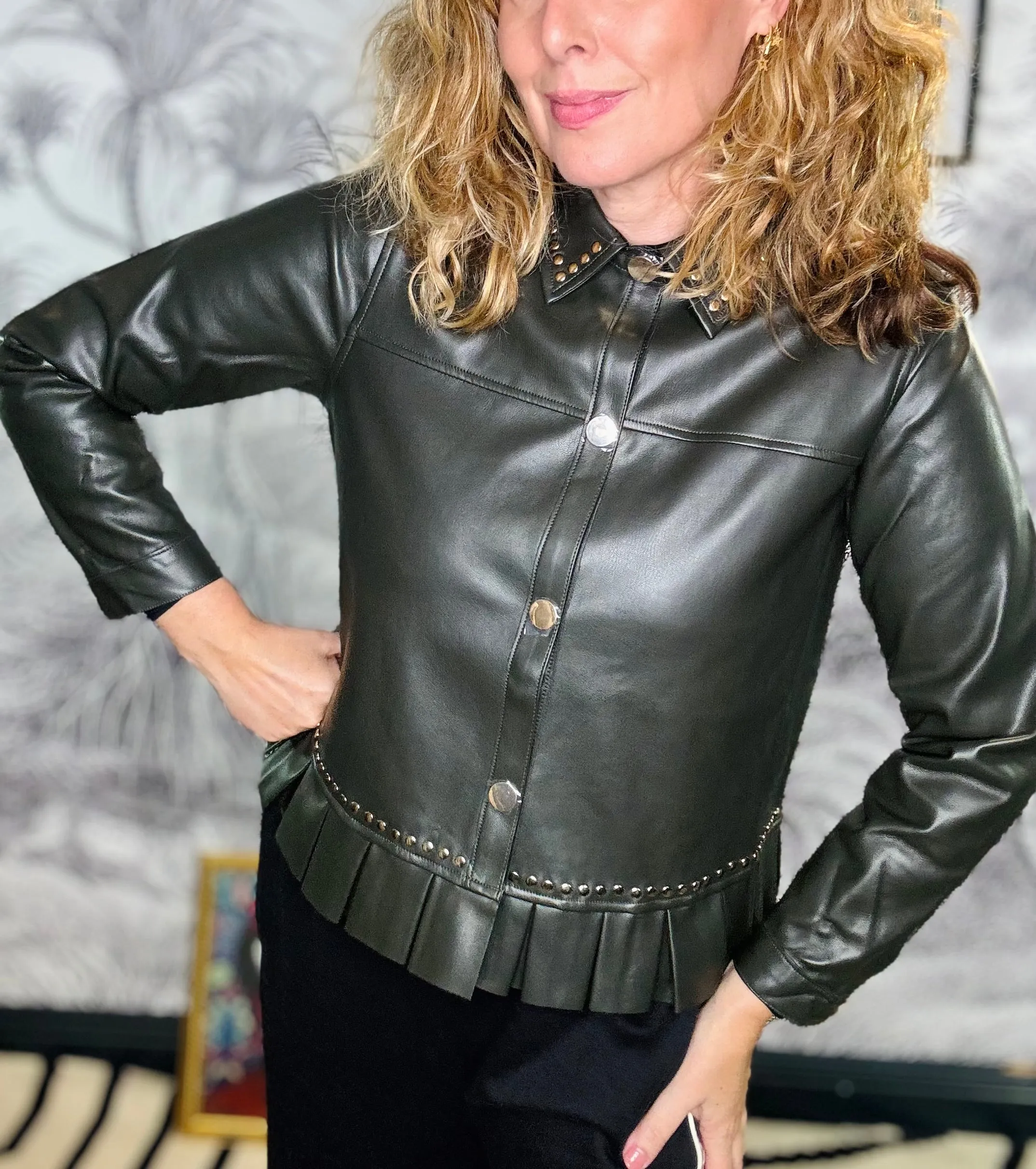Lennox Studded Faux Leather Frill Jacket