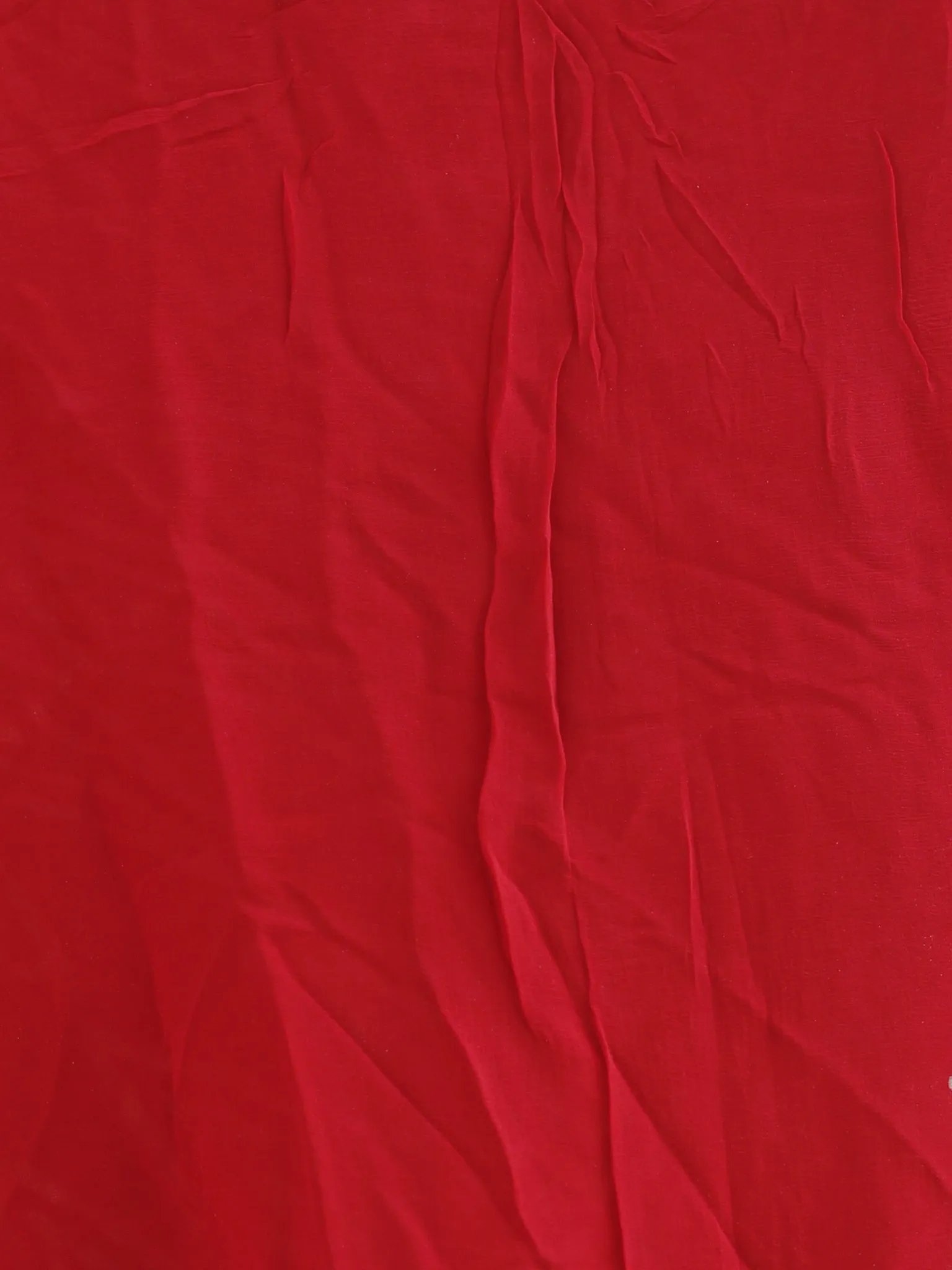 Red and White  Hand Block Printed Chiffon Saree with Zari border- S031702718