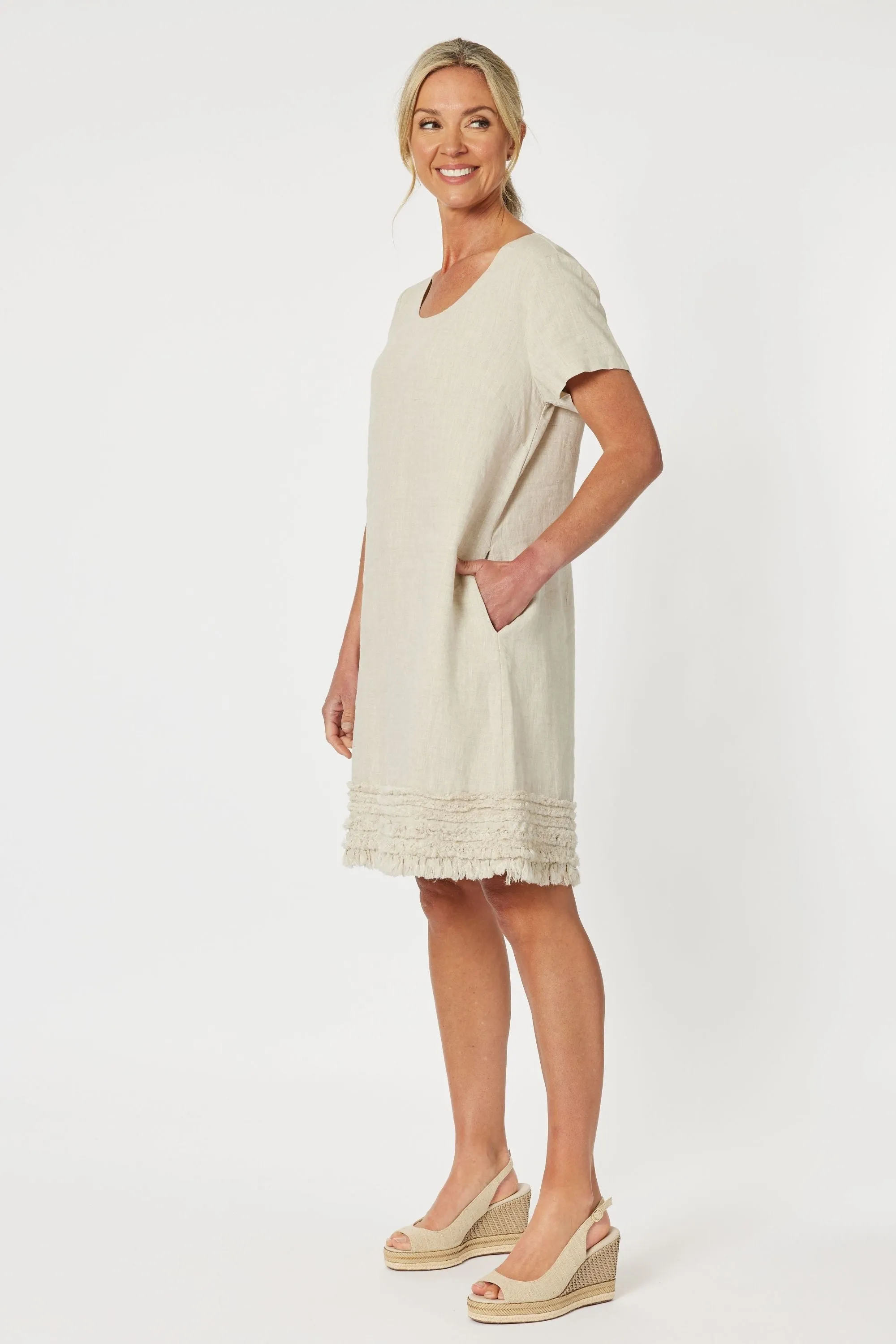 RUFFLE HEM LINEN DRESS - 46000GS