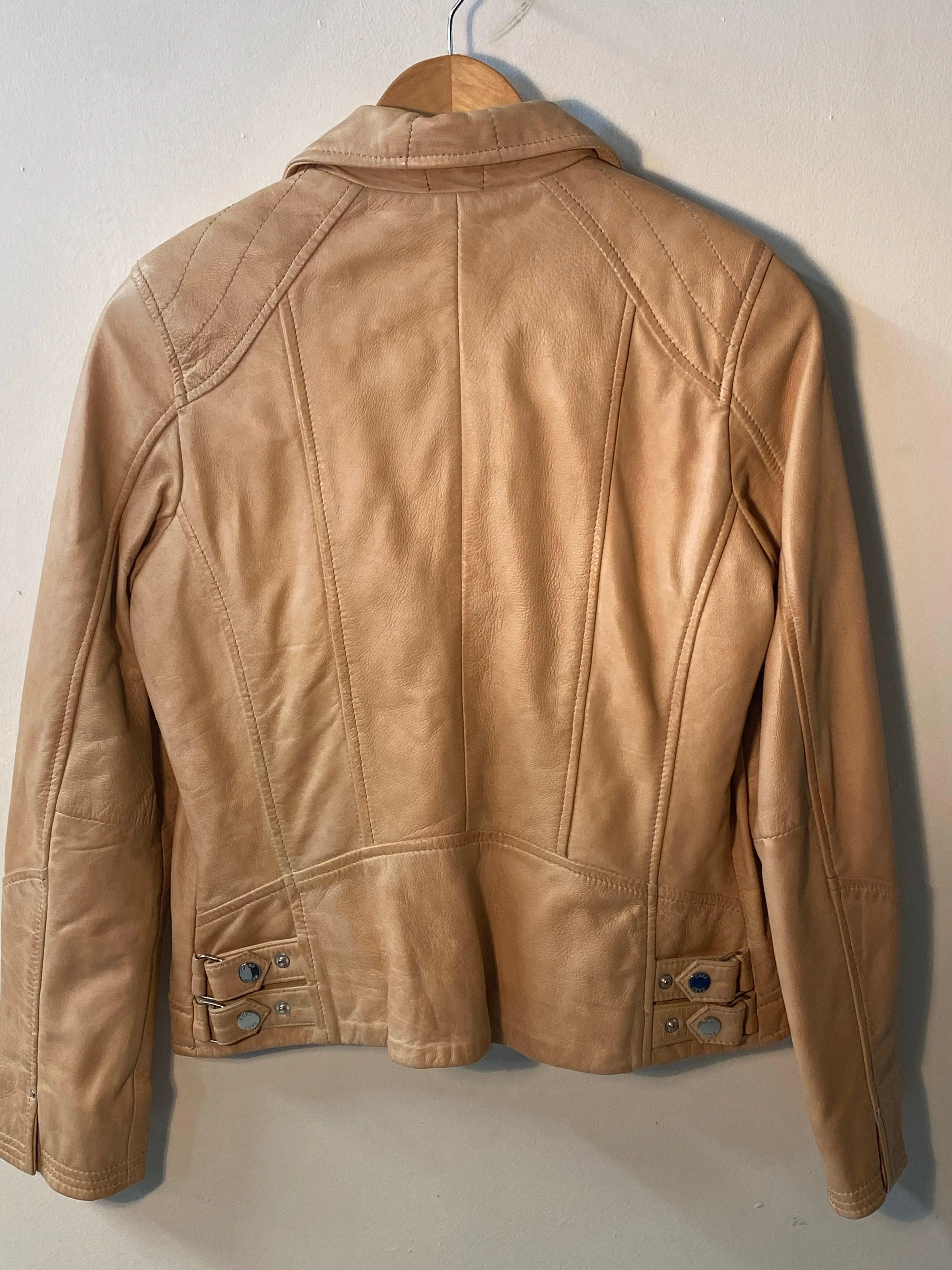 Saki Sweden "Gella" Biker Jacket Beige Leather Size 36 (UK10) BNWT