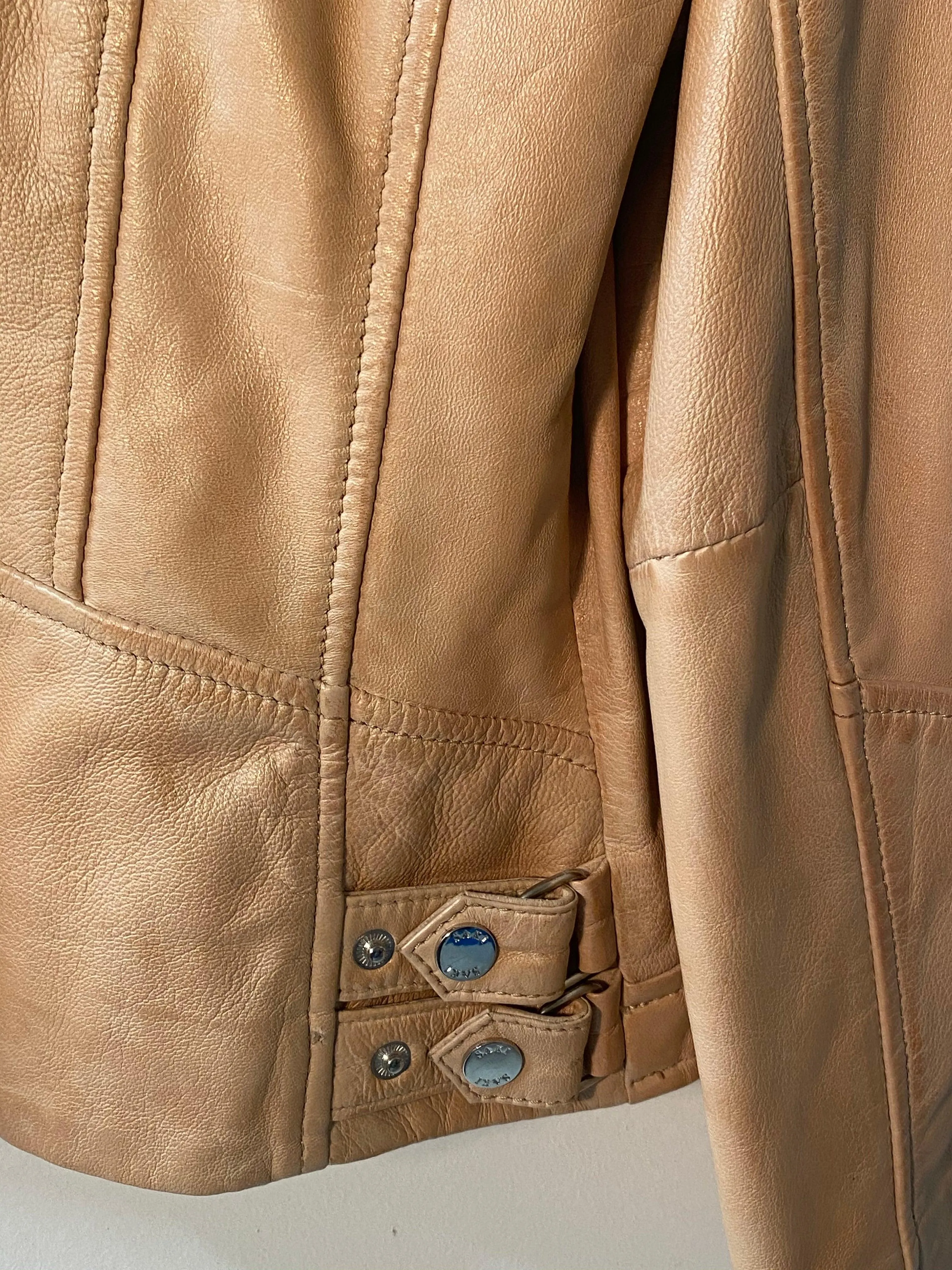 Saki Sweden "Gella" Biker Jacket Beige Leather Size 36 (UK10) BNWT