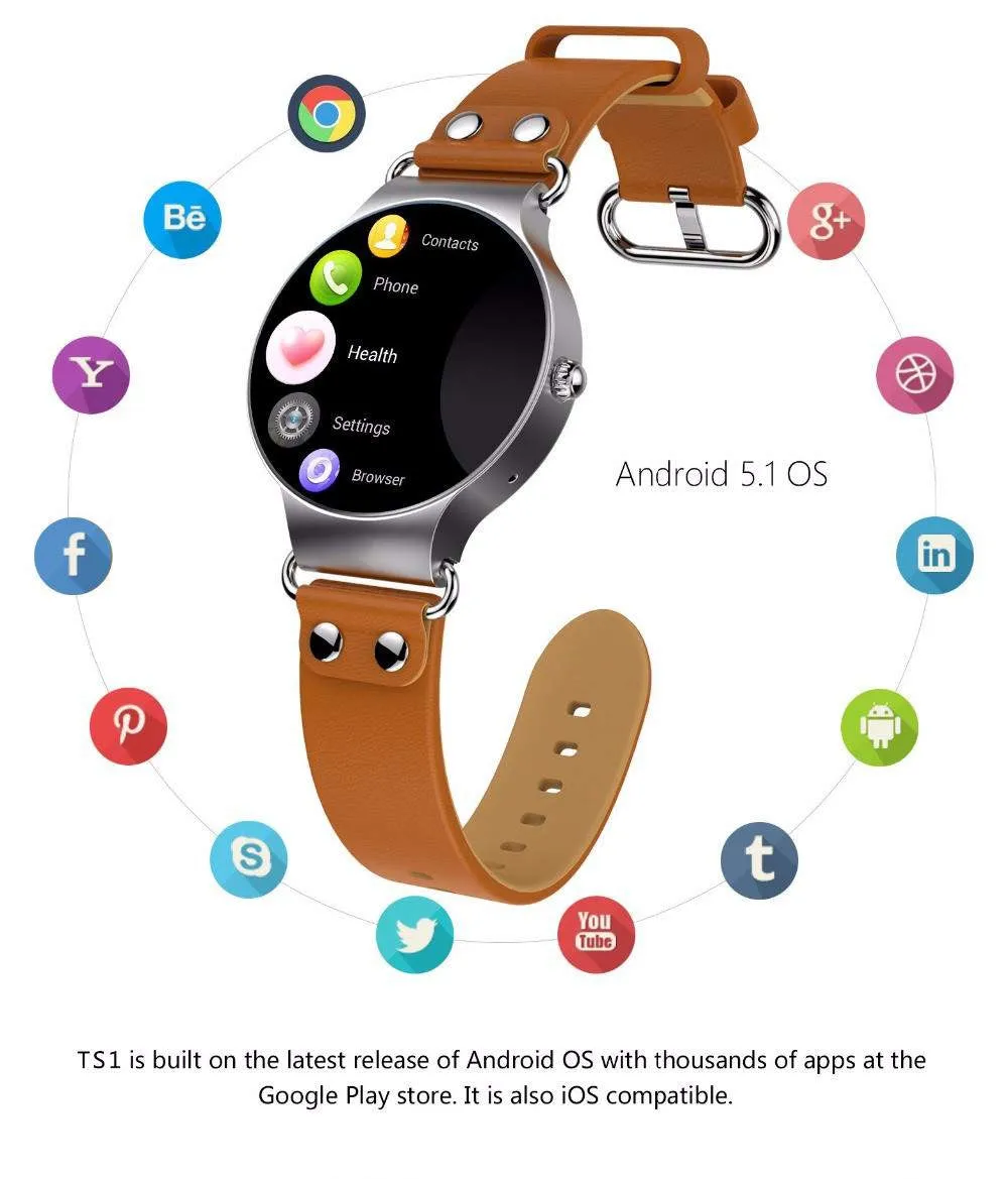 Torntisc Android 5.1 OS MTK6580 CPU Support SIM Card GPS 3G WIFI MP3 Heart Rate Monitor