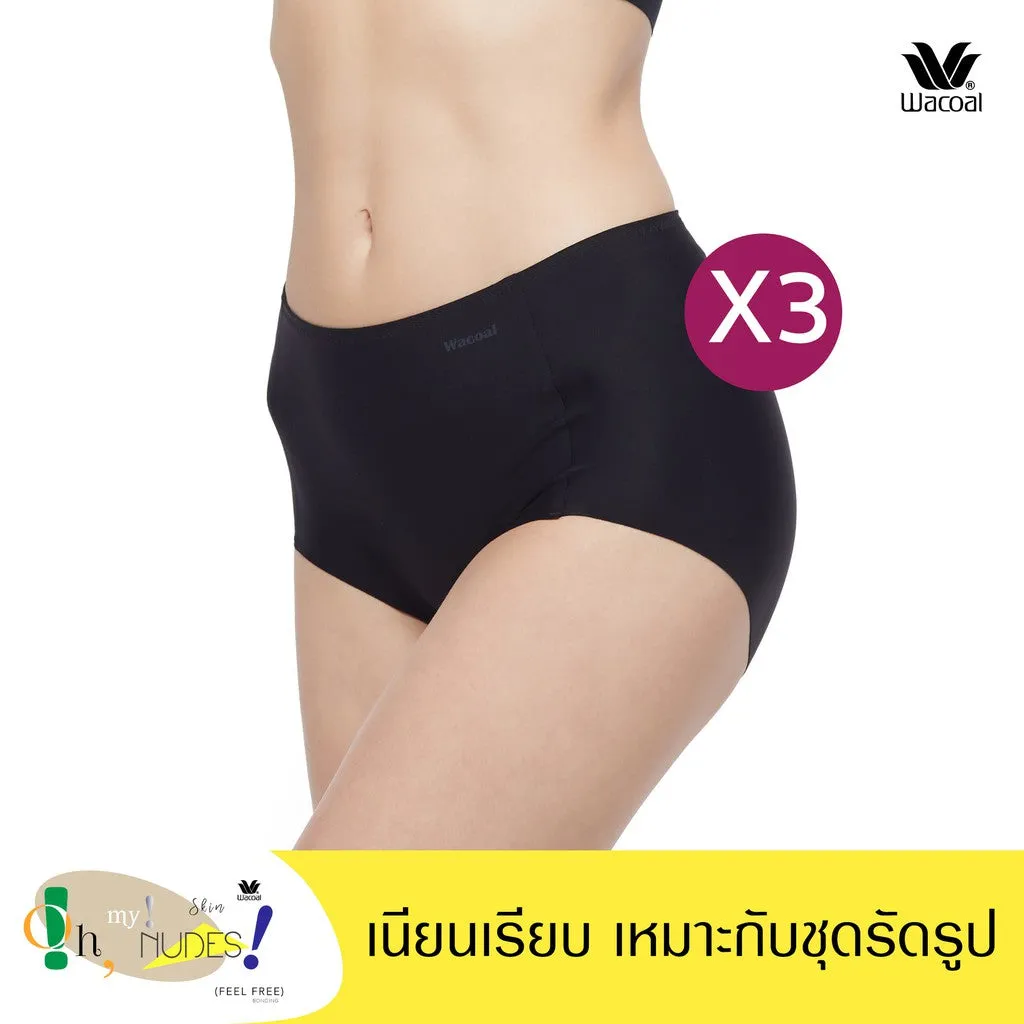 Wacoal Oh my nudes panty กางเกงในไร้ขอบ เนียนเรียบ รูปแบบเต็มตัว Set 3 ชิ้น รุ่น WU4T99 สีดำ (BB)