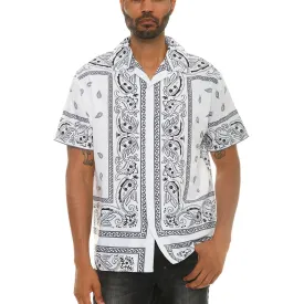 White Paisley Print Button Down Shirt