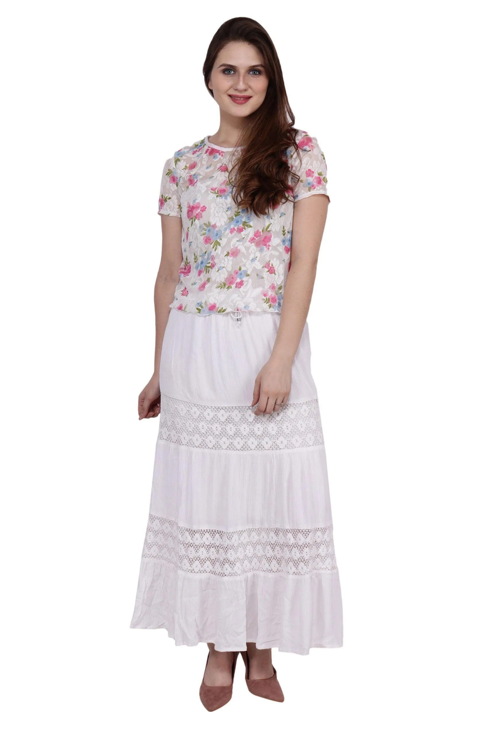 White Solid Skirt with Lace