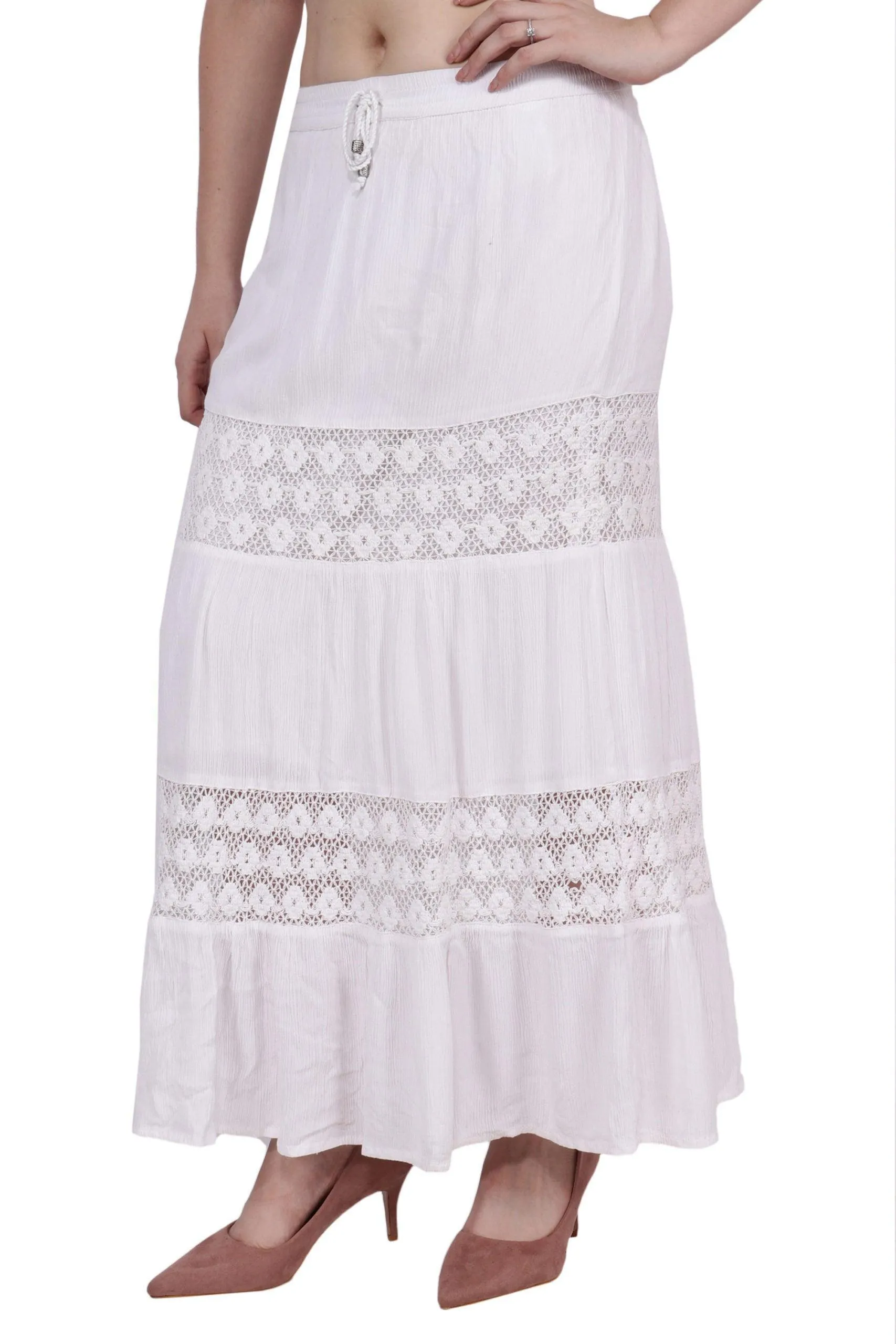 White Solid Skirt with Lace