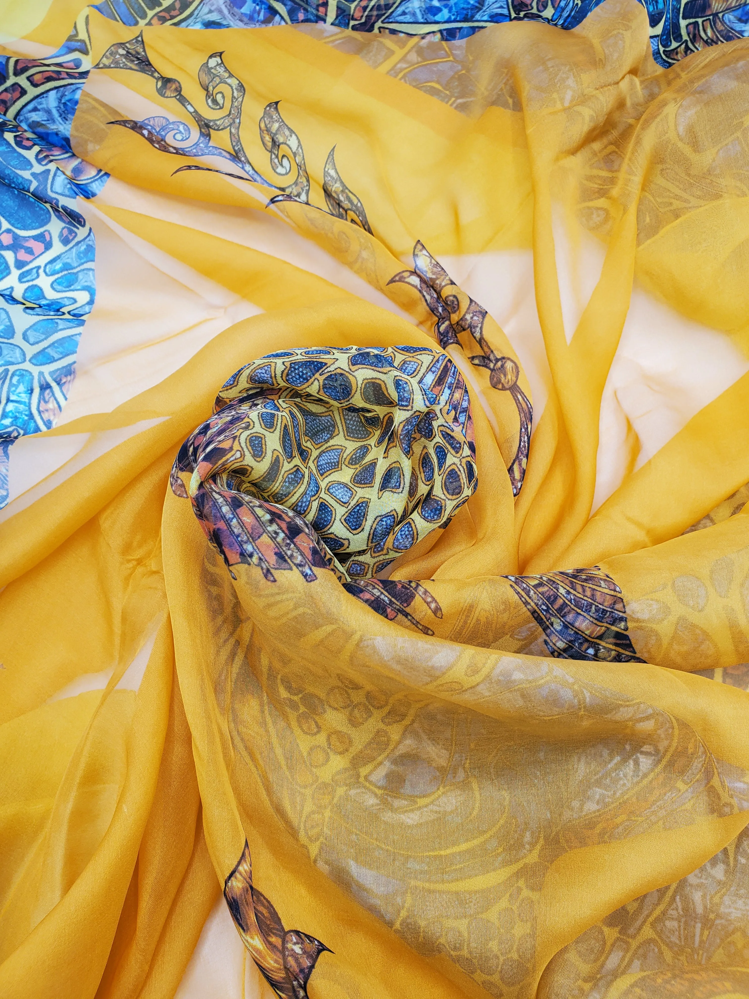 Yellow Fish Silk Chiffon Scarf